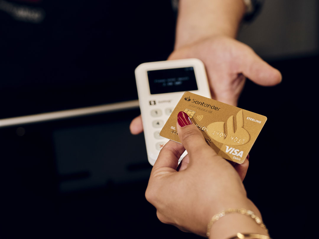 Santander International Gold Visa debit card being used for payment in Work Cafe